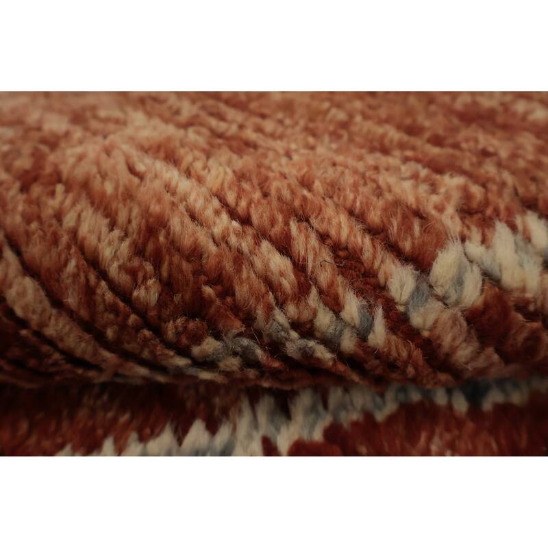 Hand Knotted Oriental 100% Wool Carpet Modern Geometric Oranges & Rust Moroccan Area Rug - 9' 10'' X 6' 8''