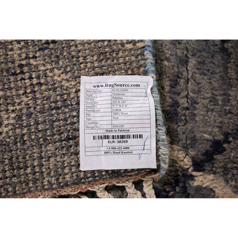 Grays & Blues Trellis Moroccan Area Rug Hand-Knotted Wool Carpet - 6'0" x 9'7"