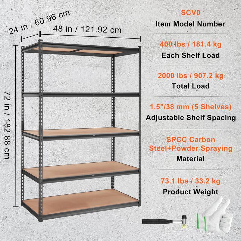 VEVOR Storage Shelving Unit, 5Tier Adjustable 2000 lbs Capacity Heavy Duty Garage Shelves On