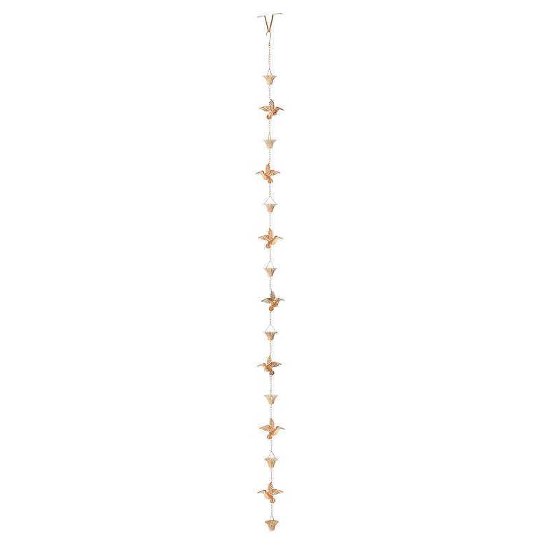 Glitzhome 8.5ft 15-Piece Faux Copper Patina Finish Bird and Cup Shaped Rain Chain with V-Shaped Gutter Clip