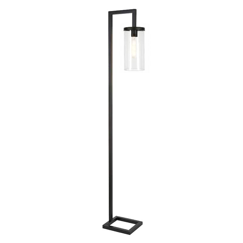Metal Reading Floor Lamp with Glass Shade and Foot Switch - 9” x 11” x 67” (D x W x H)