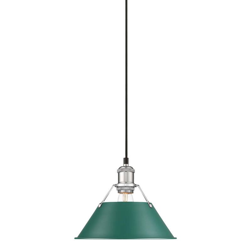 Golden Lighting 3306-M CH Orwell 10" Wide Mini Pendant - Chrome / Pine Green Shades