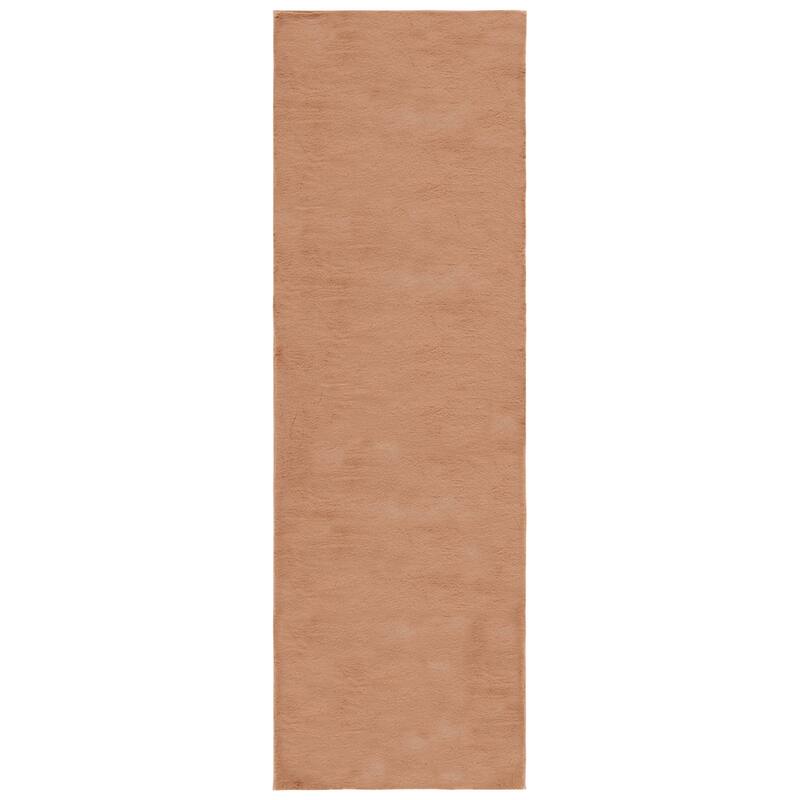 SAFAVIEH Faux Rabbit Auzinda Washable Fur Solid Shag Rug - 2'6" x 8' Runner - Brown
