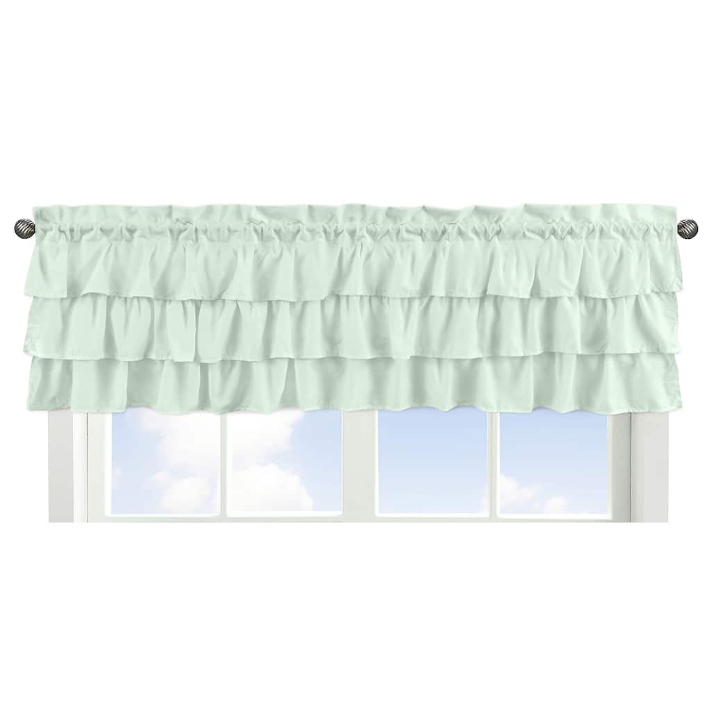 Mint Green Window Curtain Valance - Solid Color Shabby Chic for Boho Watercolor Butterfly Floral Collection Tiered Ruffled