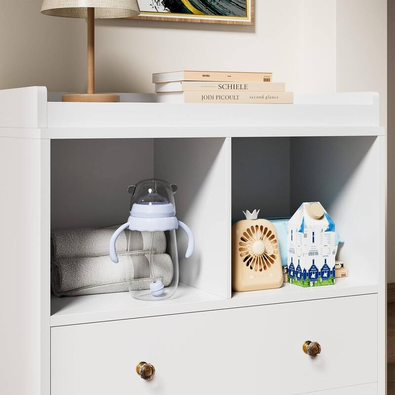 Baby Changing Table with Pad, 2 Drawers and 2 Open Compartments for Nursery Room