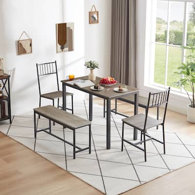 Dining Table Set, Barstool Dining Table with 2 Benches 2 Back Chairs, Industrial Dining Table for Kitchen Breakfast, Living Room