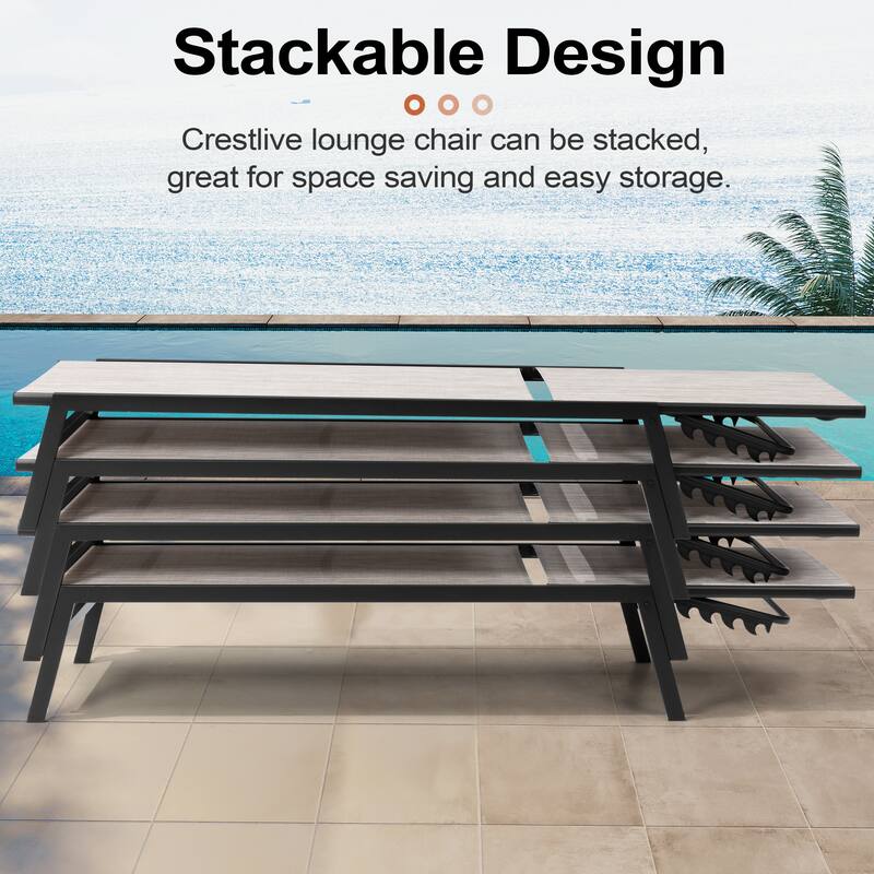 Crestlive Products Outdoor Patio Adjustable Stackable Chaise Lounges Chairs with Arms (Set of 2/4 )