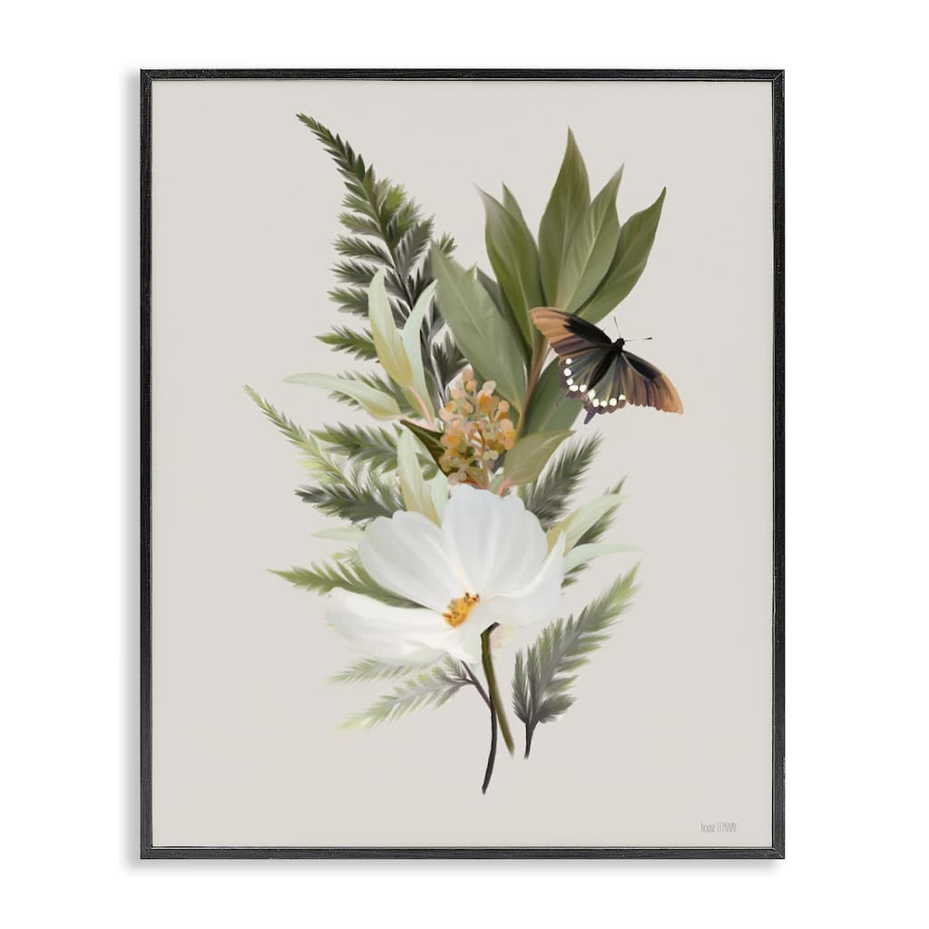 Stupell Flower Sprigs & Butterfly Framed Giclee Art Design By House Fenway