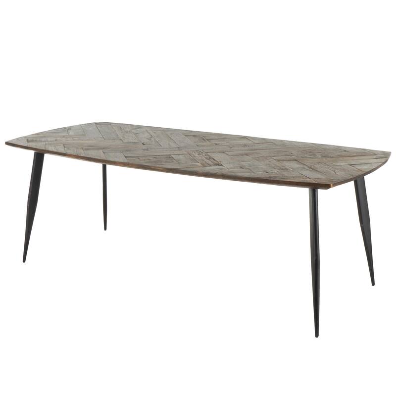 Brown Teak Wood Modern Live Edge Dining Table with Black Metal Legs
