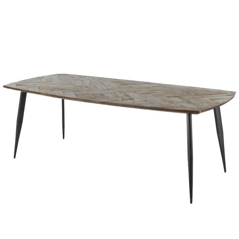 Teak Wood Modern Live Edge Dining Table with Black Metal Legs - Brown - Roche River Decor - Brown