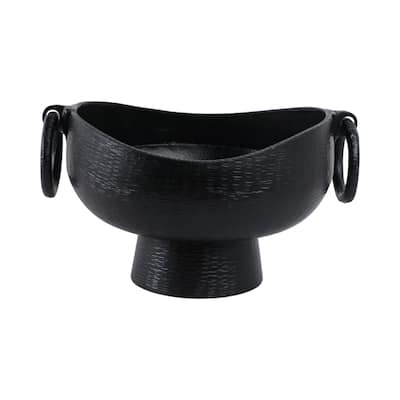 Metal Aluminum Decorative Bowl with Pedestal Base - 9" Black - 16" x 13" x 9"