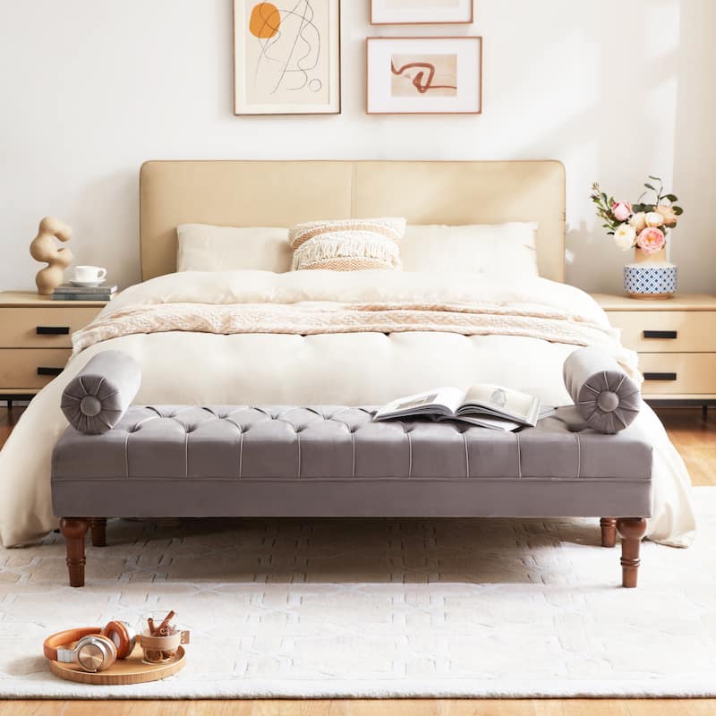 Velvet Bedroom Bench Pink/ Beige/ Blue/ Gray Upholstered Bench with Button-Tufted 60.2".