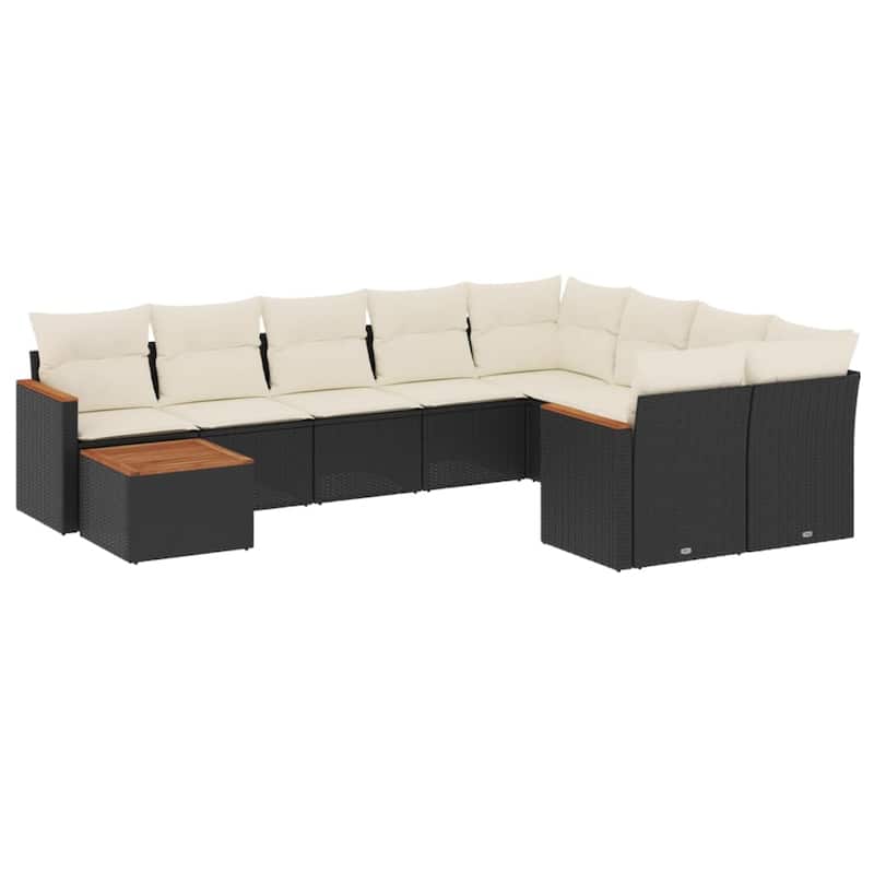 vidaXL Patio Sofa Set with Cushions Outdoor Furniture 10 Piece Poly Rattan - 24.4 x 24.4 x 27.2 in