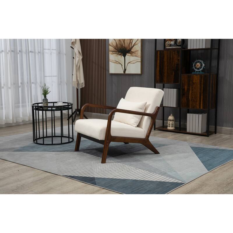 Upholstered Accent Chair with Lumbar Pillow, Living Room Chairs with Solid Wood Frame, Lounge Reading Armchair