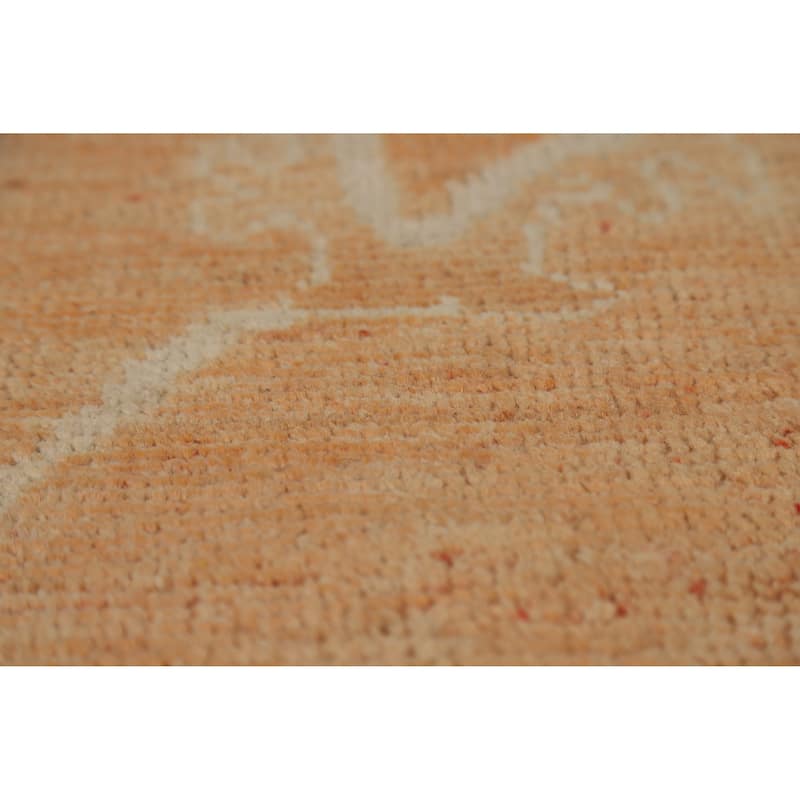 Orange Vegetable Dye Floral Oushak Turkish Rug Handmade Wool Carpet - 5'8"x 9'0"