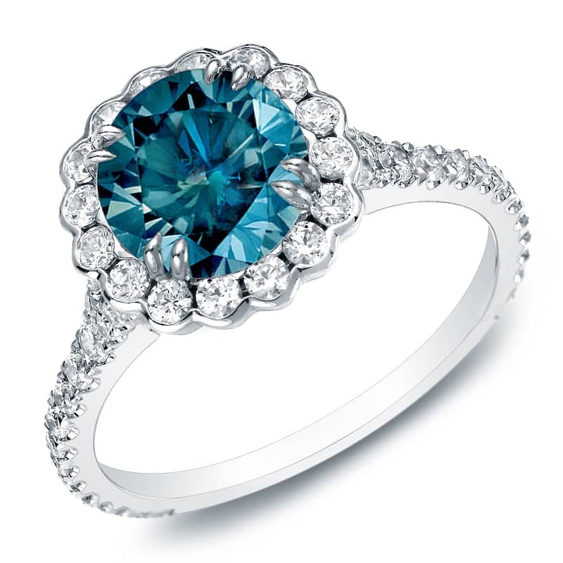 Auriya 14k Gold 1 1/2ctw Halo Blue Diamond Engagement Ring (H-I, SI1-SI2) - White - 4