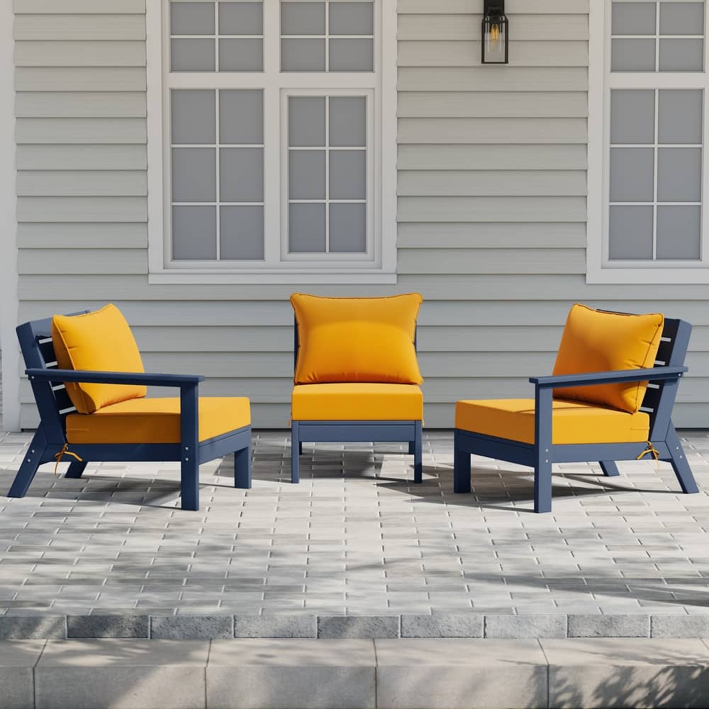 Birchwood All Weather HDPE Outdoor Patio Deep Seating Navy Blue Sofa With Cushions (3-Piece)