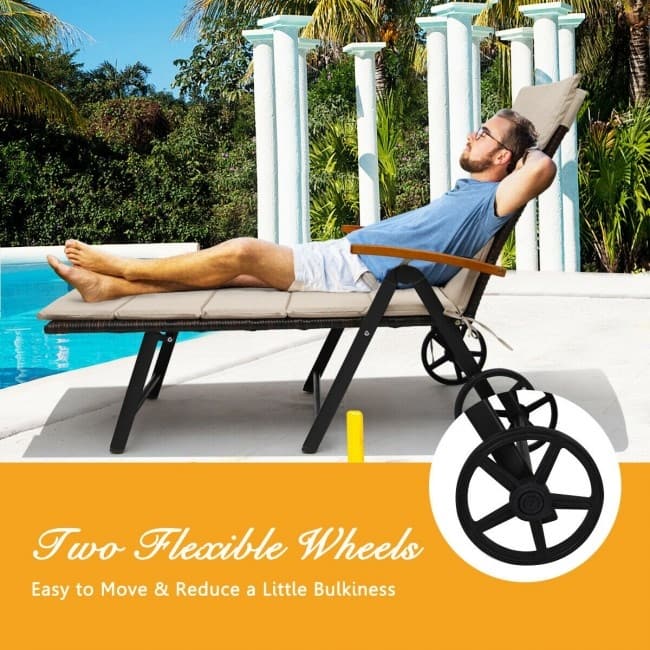 Premium Outdoor Rattan Chaise Lounge Recliner Chair for Relaxation - 56.5"~ 73" x 27.5" x 29.5"~44" (LX WX H)