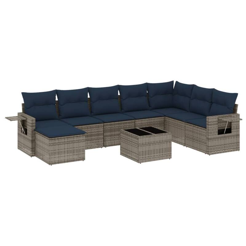 vidaXL Patio Sofa Set with Cushions Outdoor Conversation Furniture Poly Rattan - 24.4 x 24.4 x 27.2
