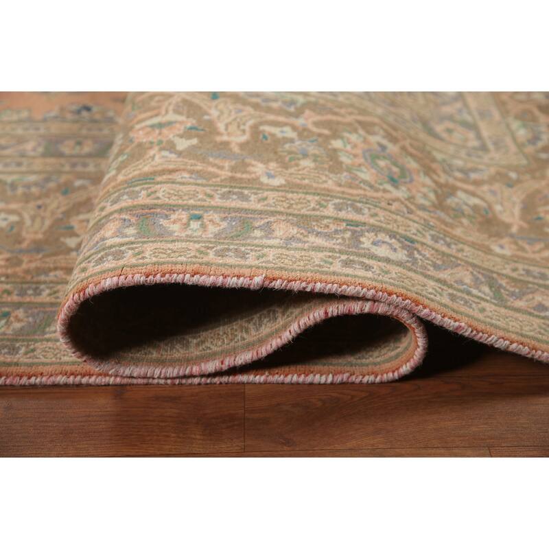 Hand Knotted Oriental 100% Wool Carpet Traditional Floral Coral Mashad Area Rug - 12' 6'' X 9' 7''