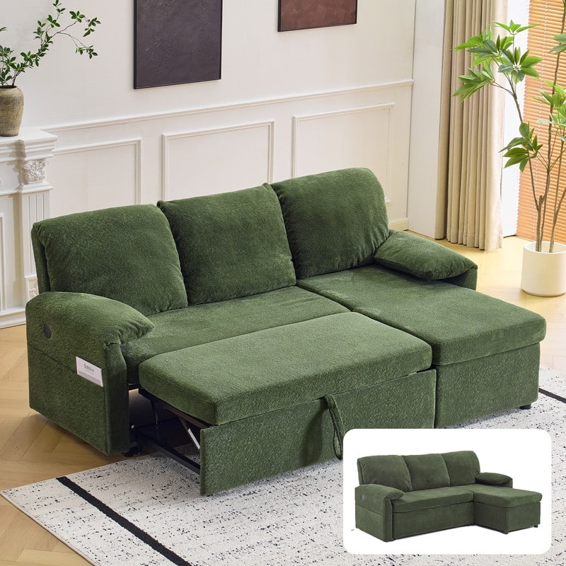 Modern L-Shaped Upholstered Velvet Sleeper Sectional Sofa bed with Chaise and Queen Pull Out Bed