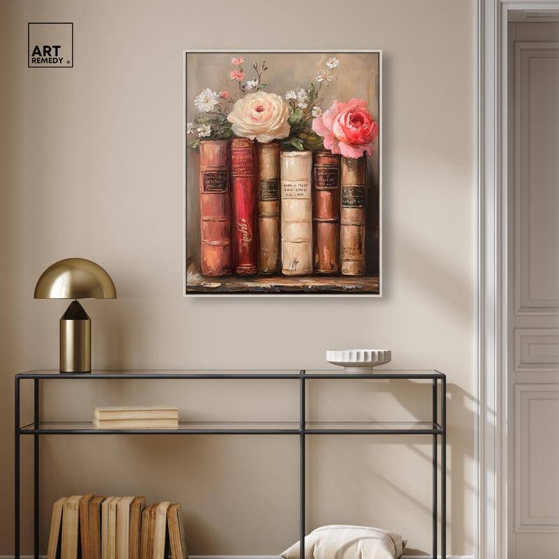 Bookshelf Bouquet III Canvas by Art Remedy