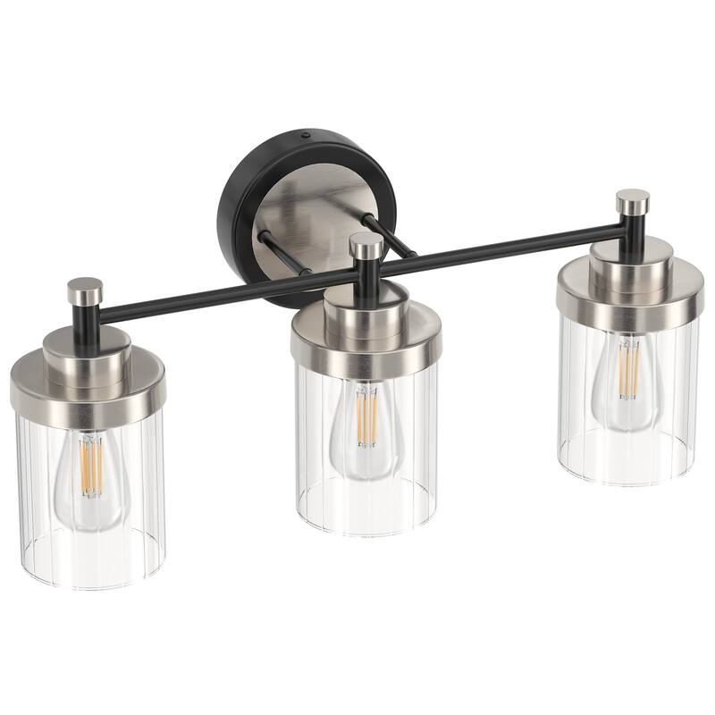 Modern Dimmable Vanity Light with Clear Ribbed Glass Shades E26 Sockets