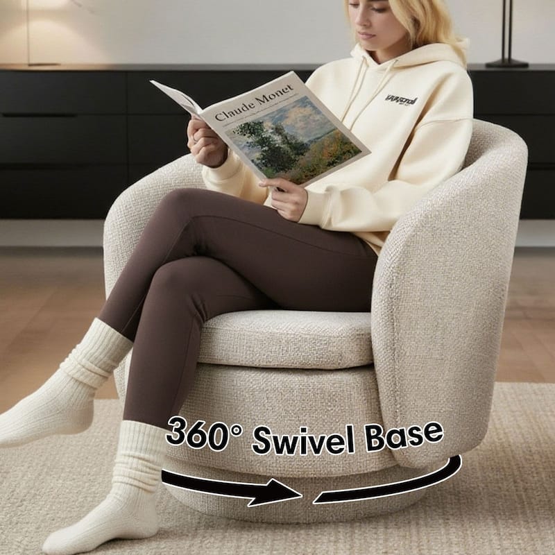 360° Tweed Swivel Barrel Accent Chair