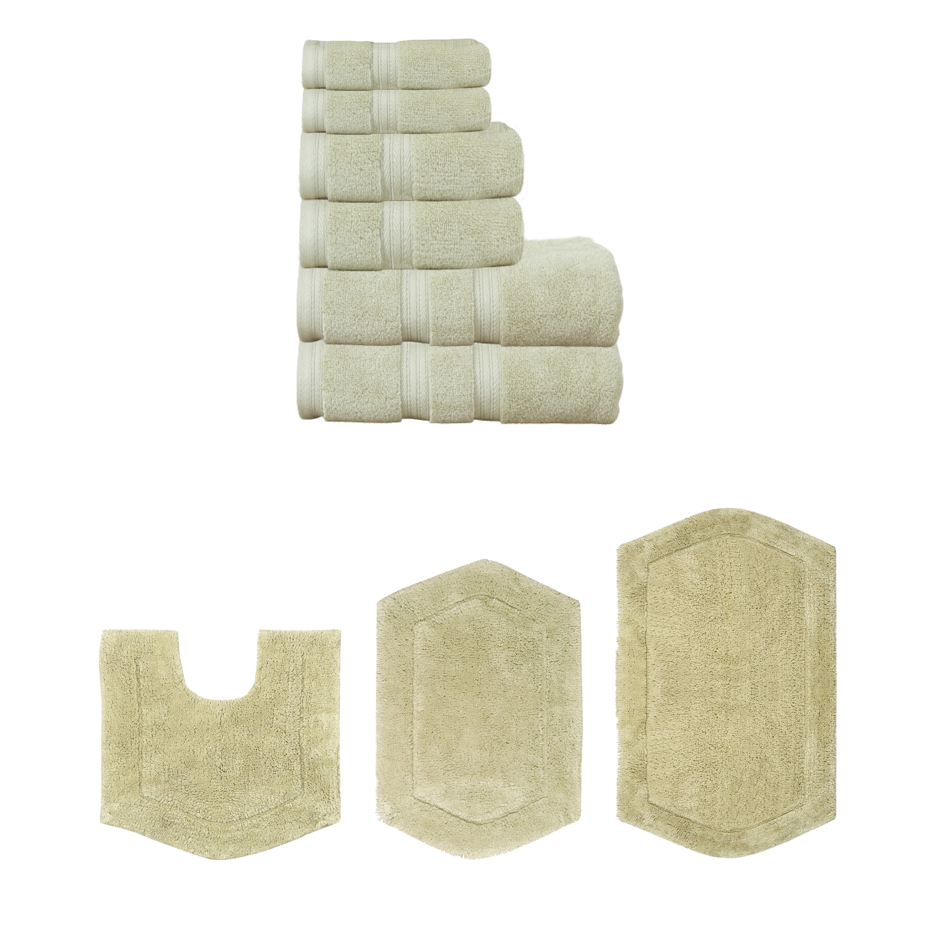 Home Weavers Waterford Collection 100% Soft Cotton Super Absorbent 6 Pc Towel Set & 3 Pc Bath Rug Combo, Non Slip (Set of 9)