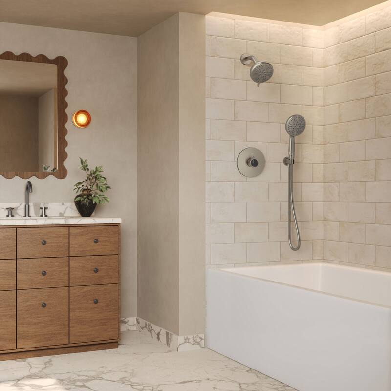 GRANDJOY Wall Mounted 5-Spray Shower System including Handheld Sprayer - Brushed Nickel