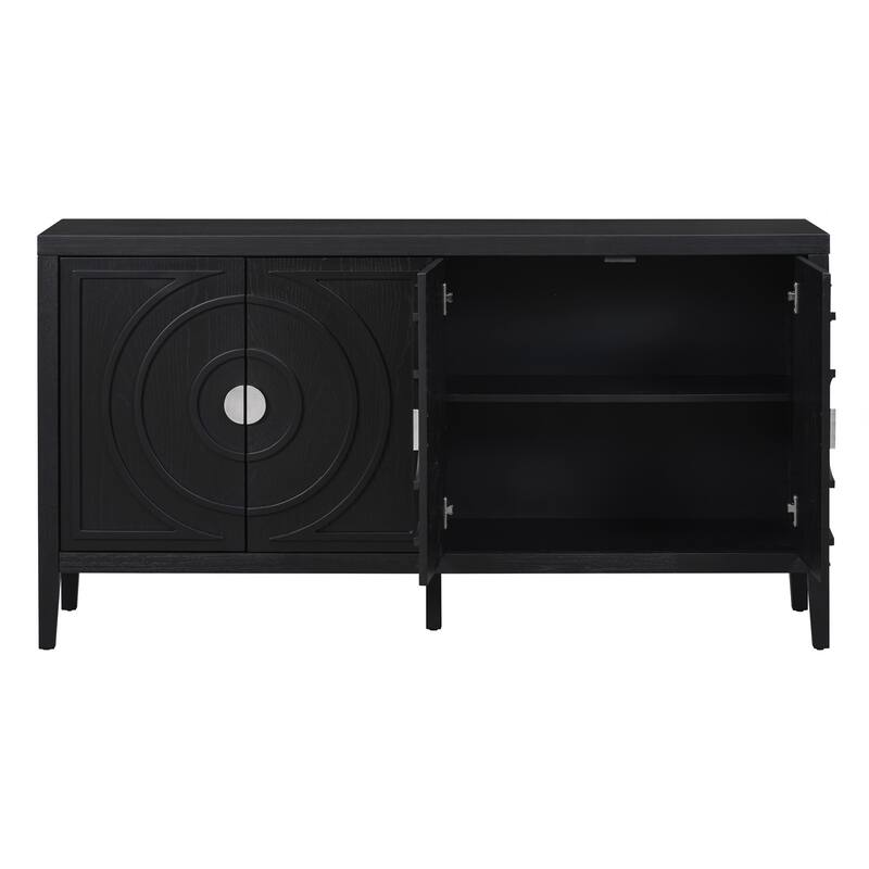 Retro Sideboard door with Circular Groove Design Round Metal Door Handle for Entrance, Dinning Room, Living Room