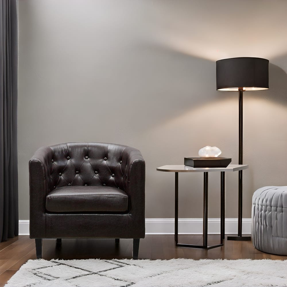 Accent Chair, Button Tufted Faux Leather Barrel Chair, Midcentury Modern Accent Chair, Comfy Armchair, Tub Barrel Chairs