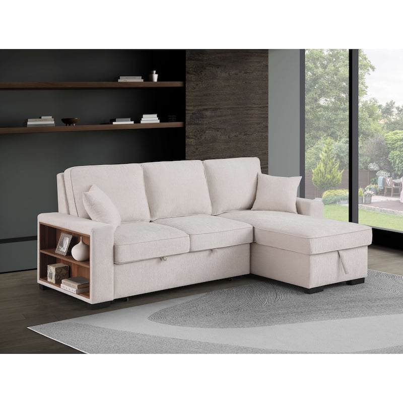 Chenille Reversible Sectional Sofa Convertible Pull Out Couch Bed