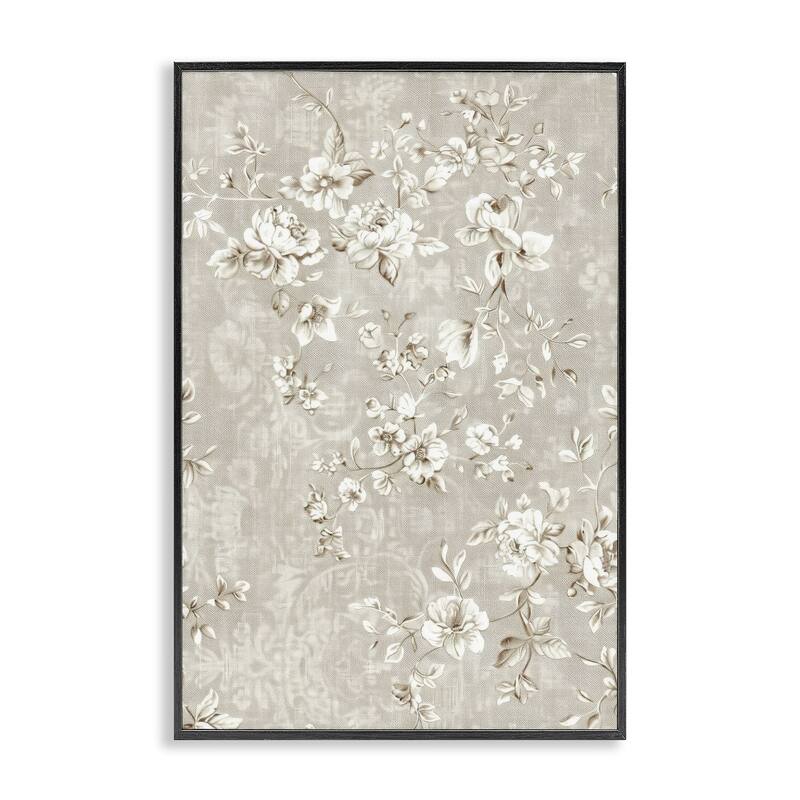 Stupell White Flowers over Damask Framed Giclee Art Design By LSR Creative Studio - 16 x 24 - Black
