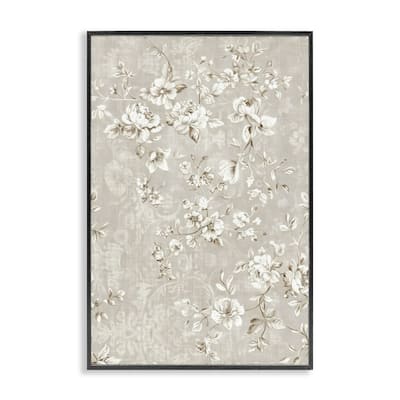 Stupell White Flowers over Damask Framed Giclee Art Design By LSR Creative Studio