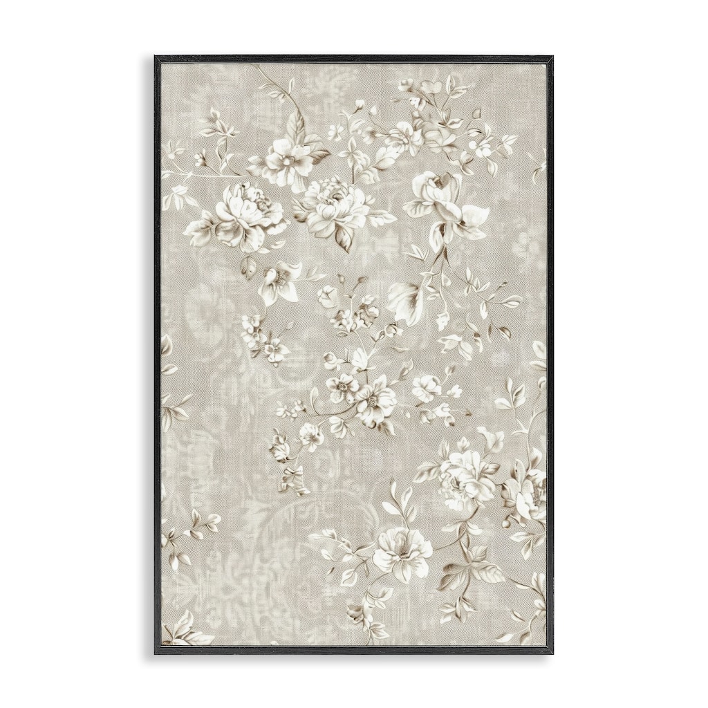 Stupell White Flowers over Damask Framed Giclee Art Design By LSR Creative Studio