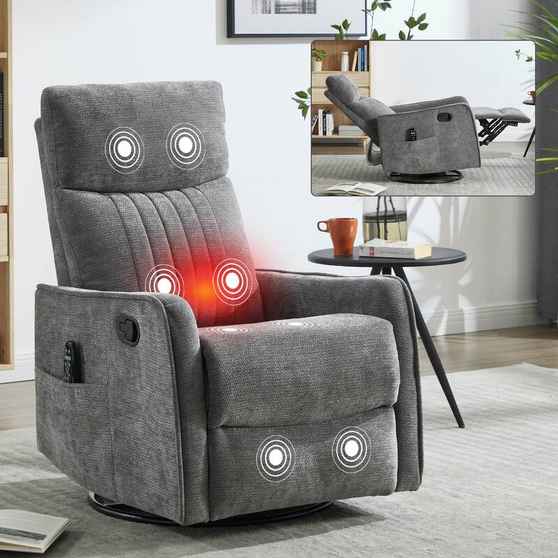 Roomfitters Swivel Rocker Recliner Chair, Manual Fabric Massage Glider Sofa with Heat and 360-Degree Pivot, Living Room