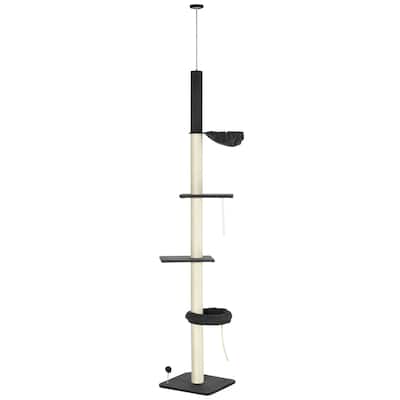 PawHut Floor To Ceiling Cat Tree, 5-Tier Cat Climbing Tower, 95''-106'' Height Adjustable with Carpeted Platforms, Cozy Bed