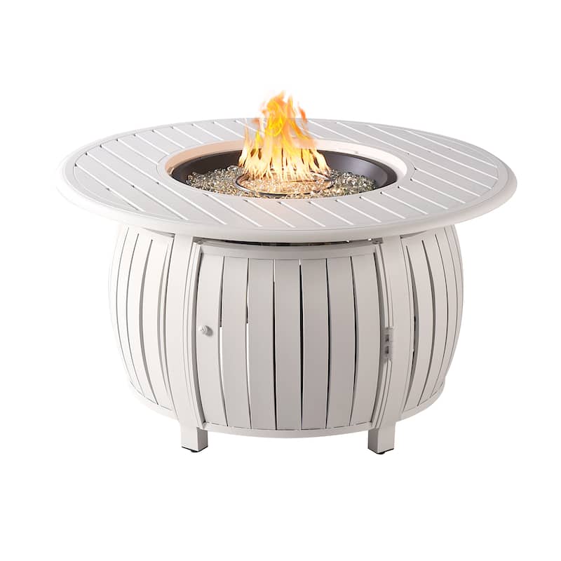 Aluminum Outdoor 44 in. Round Propane Fire Table, with Fire Beads, Lid and Fabric Cover, 57,000 BTUs in Antique Copper Finish - White