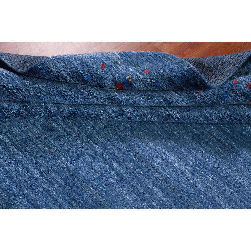 Blue Gabbeh Indian Area Rug Hand-Knotted Silk Carpet - 8'10" x 11'5"