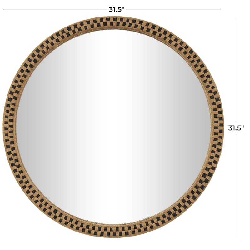Wooden Handmade Woven Checkered Room Wall Mirror - Brown - Roche River Decor