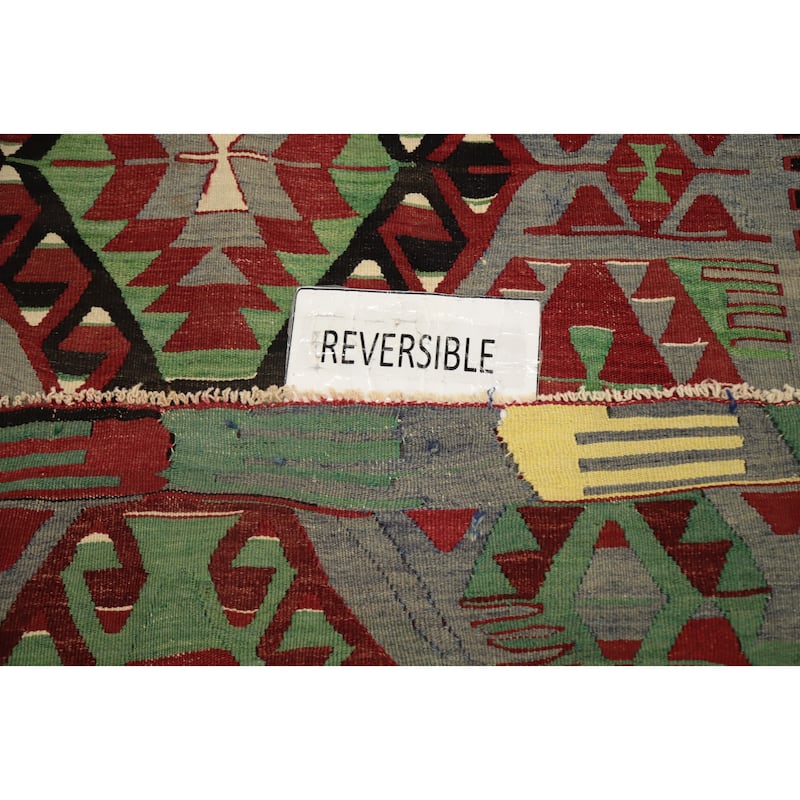 Hand Woven Oriental 100% Wool Carpet Southwestern Tribal Multi-Colored Kilim Area Rug - 9' 10'' X 5' 9''