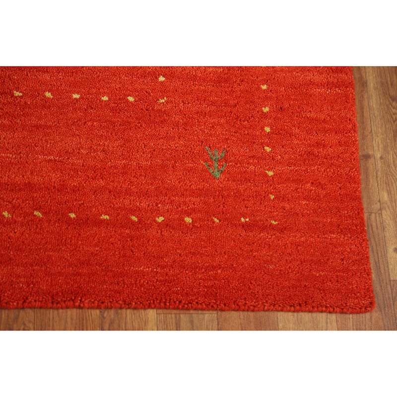 Orange Tribal Gabbeh Rug Hand-Knotted Wool Carpet - 4'0" x 5'10"