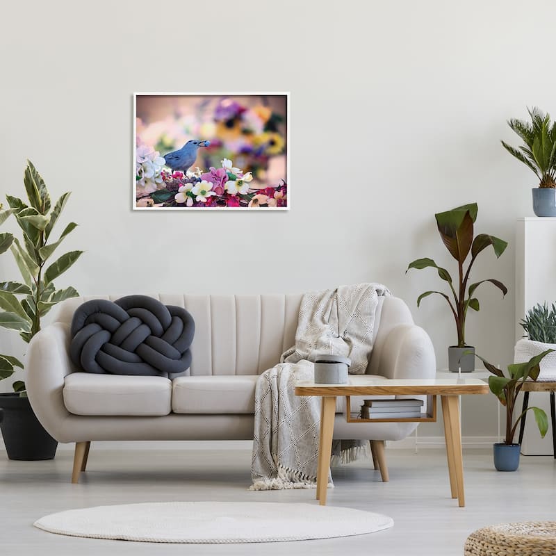 Stupell Bird with Spring Flowers Framed Giclee Art Design by Karen Burke