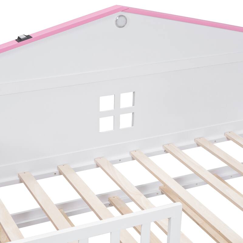 Twin size Wooden Daybed with Trundle and sensor light, Easy to assemble, suitable for bedroom