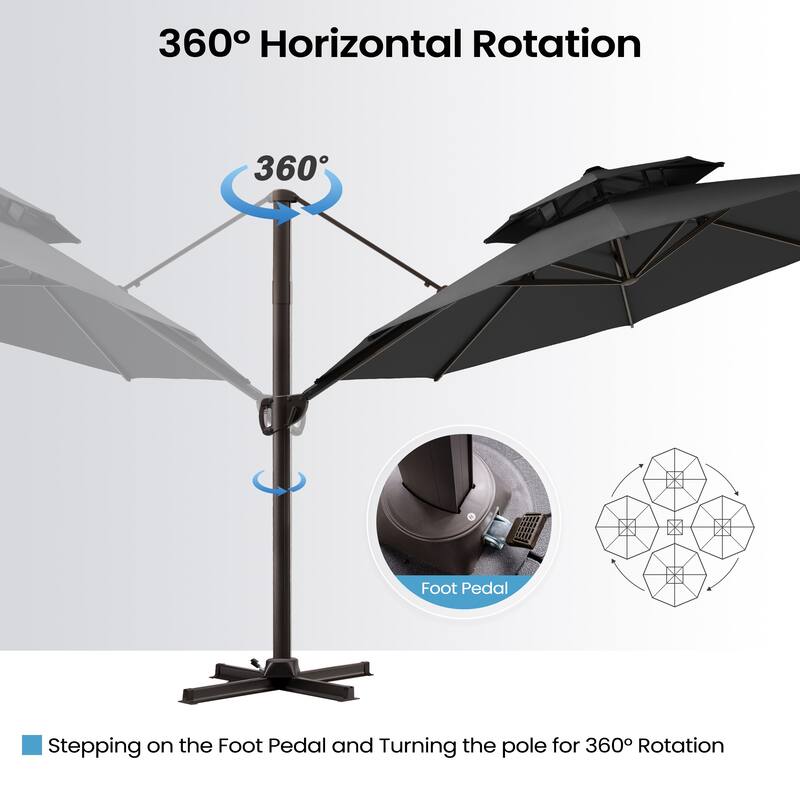 Patio Umbrella Cantilever Offset Outdoor Parasol 360-degree Rotation with Base