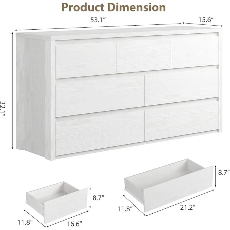Modern Wide 7 Drawer Dresser Storage Cabinet for Living Room, Hallway Entryway