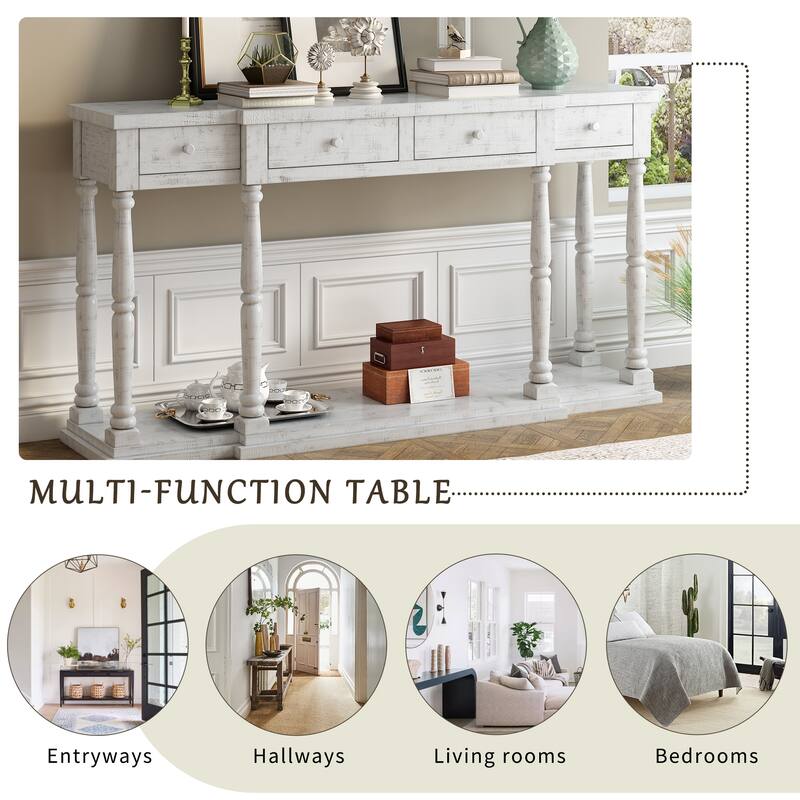 Retro Console Table with 4 Front Facing Storage Drawers and 1 Shelf