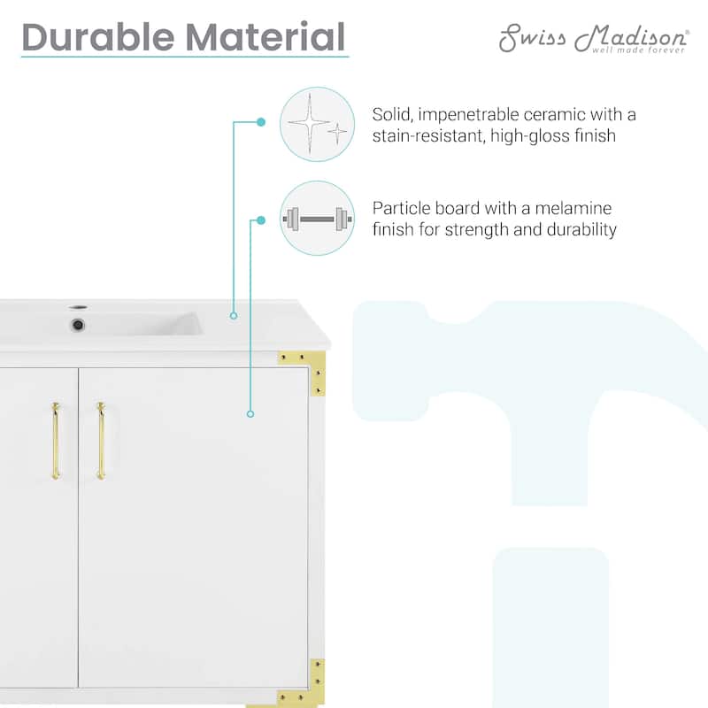 Voltaire 36" Single, Bathroom Vanity in White with Gold Hardware