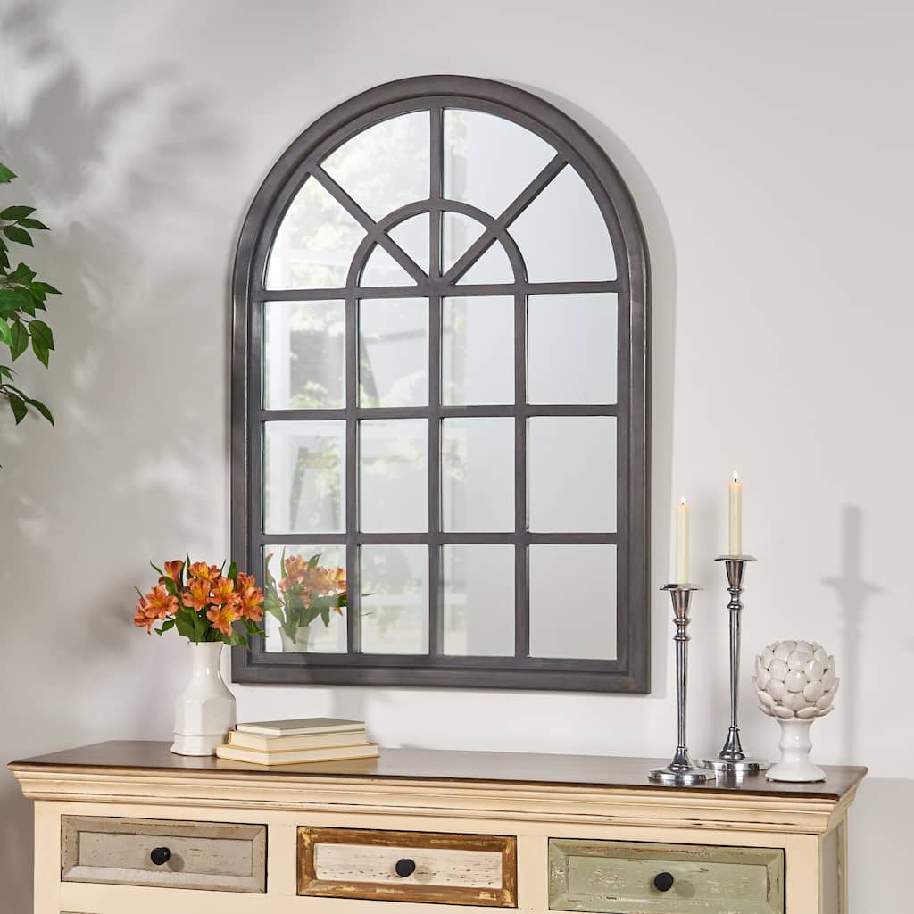 Roomfitters Large Arched Window Mirror, 36 Inch Farmhouse Windowpane Wall Decor, Cathedral Style Grid Frame for Living Room